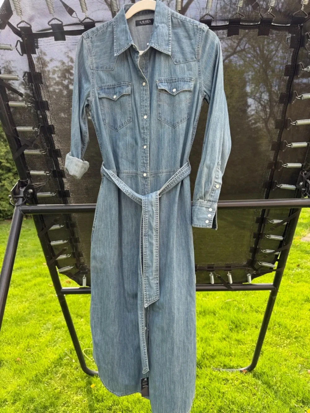 NWT Ralph Lauren Western Denim Pearl Snap Dress in Desert Sky chambray sz 8 - Picture 11 of 12